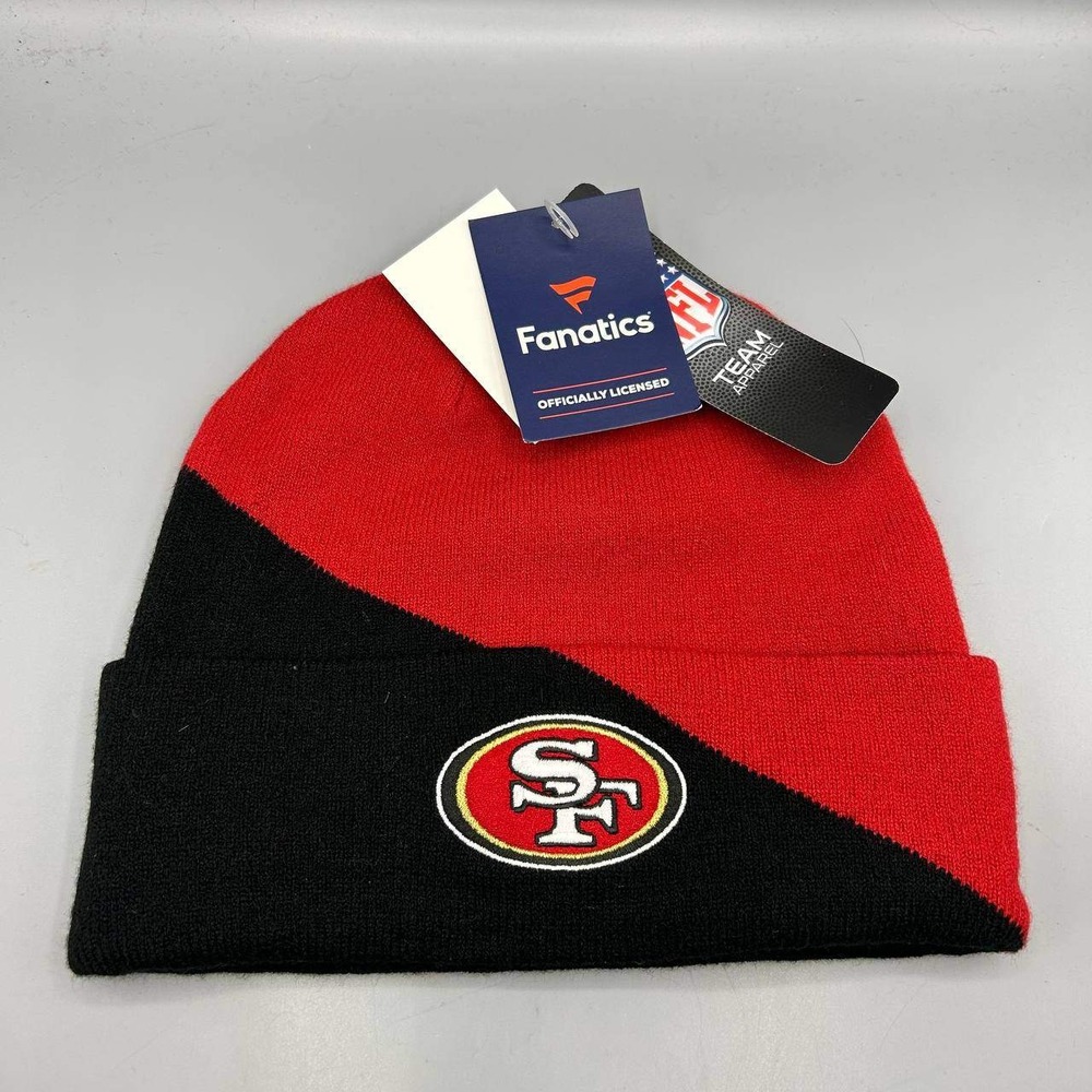 San Francisco 49ers NFL Hat Men Red Black Knit Fanatics Cuffed Beanie Cap New